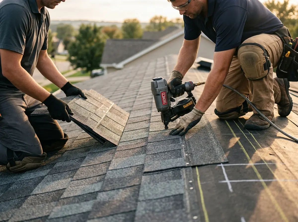 Professional roofer working on a residential roof in The Hammocks